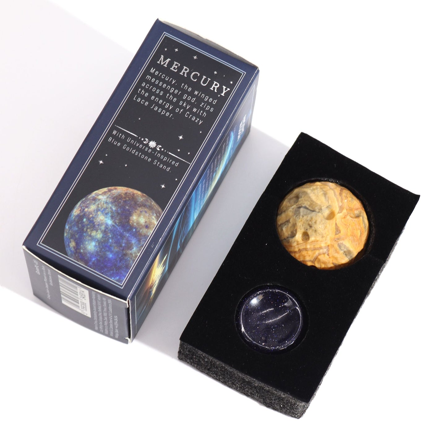 Mercury Gemstone Planet Crazy Lace Jasper Sphere 40mm | Solar Goldstone Stand | Luck Chance Communication