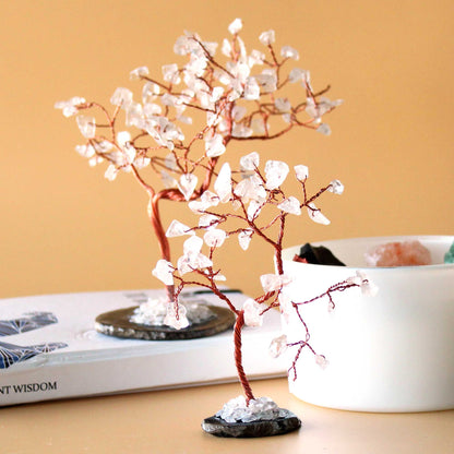 Rock Quartz Gemstone Tree on Black Agate Base | 35 Stones | 7x4.5x10cm | New