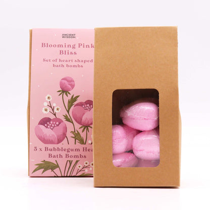 Blooming Pink Bliss Bath Heart Gift Set | 5 Heart Bath Bombs | Bubblegum | Vegan | Handmade England | New