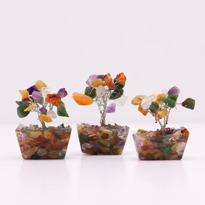 Mini Multi-Stone Gemstone Tree on Orgonite Base | 15 Stones | 3.5x2.5x4cm | New