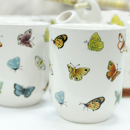Butterfly Ceramic Herbal Teapot Set 7 Piece | Artisan Style | Nature Inspired Tea Lover Gift Set