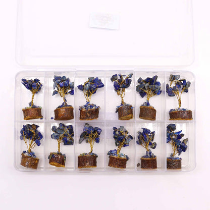 Mini Sodalite Gemstone Tree on Wood Base | 15 Stones | 4x3x6cm | New