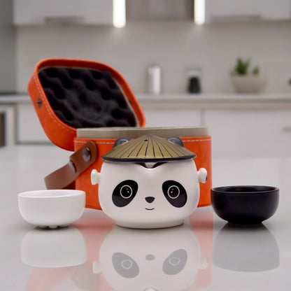 Kung Fu Panda Ceramic Teapot Set 3 Piece Travel Pack | 1 Pot and 2 Cups | Fun Tea Lover Gift