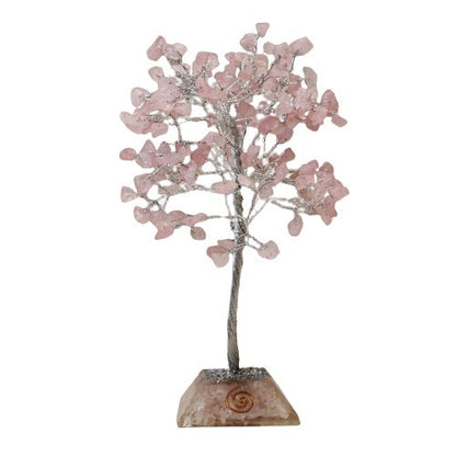 Rose Quartz Gemstone Tree with Orgonite Base | 160 Stones | 8x8x17cm | New