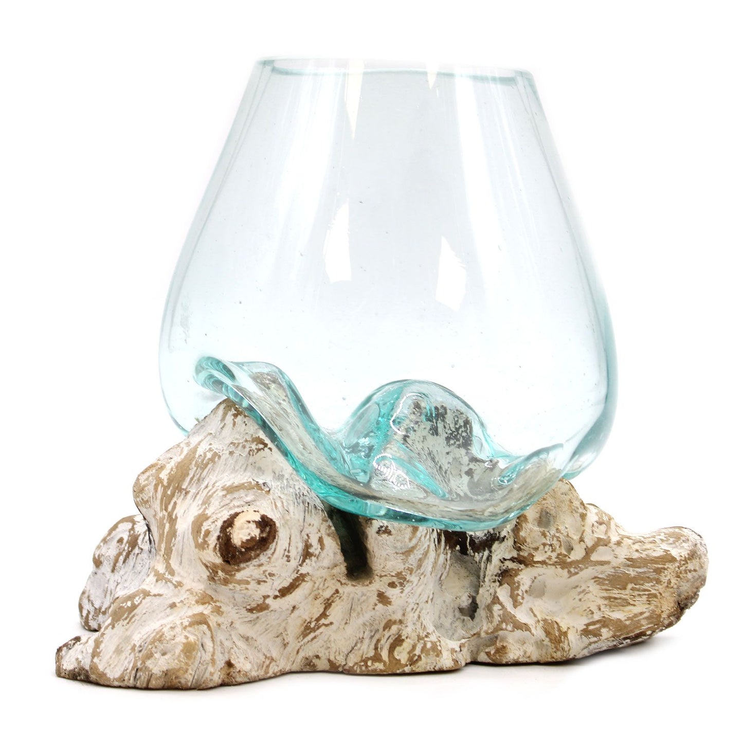 Molten Glass on Whitewash Wood | Large Bowl | Handmade in Bali | 20x16x15cm | New