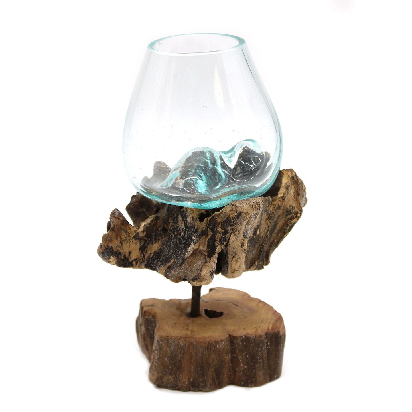 Molten Glass Medium Bowl on Driftwood with Stand | Handmade in Bali | 25x14x10cm | New
