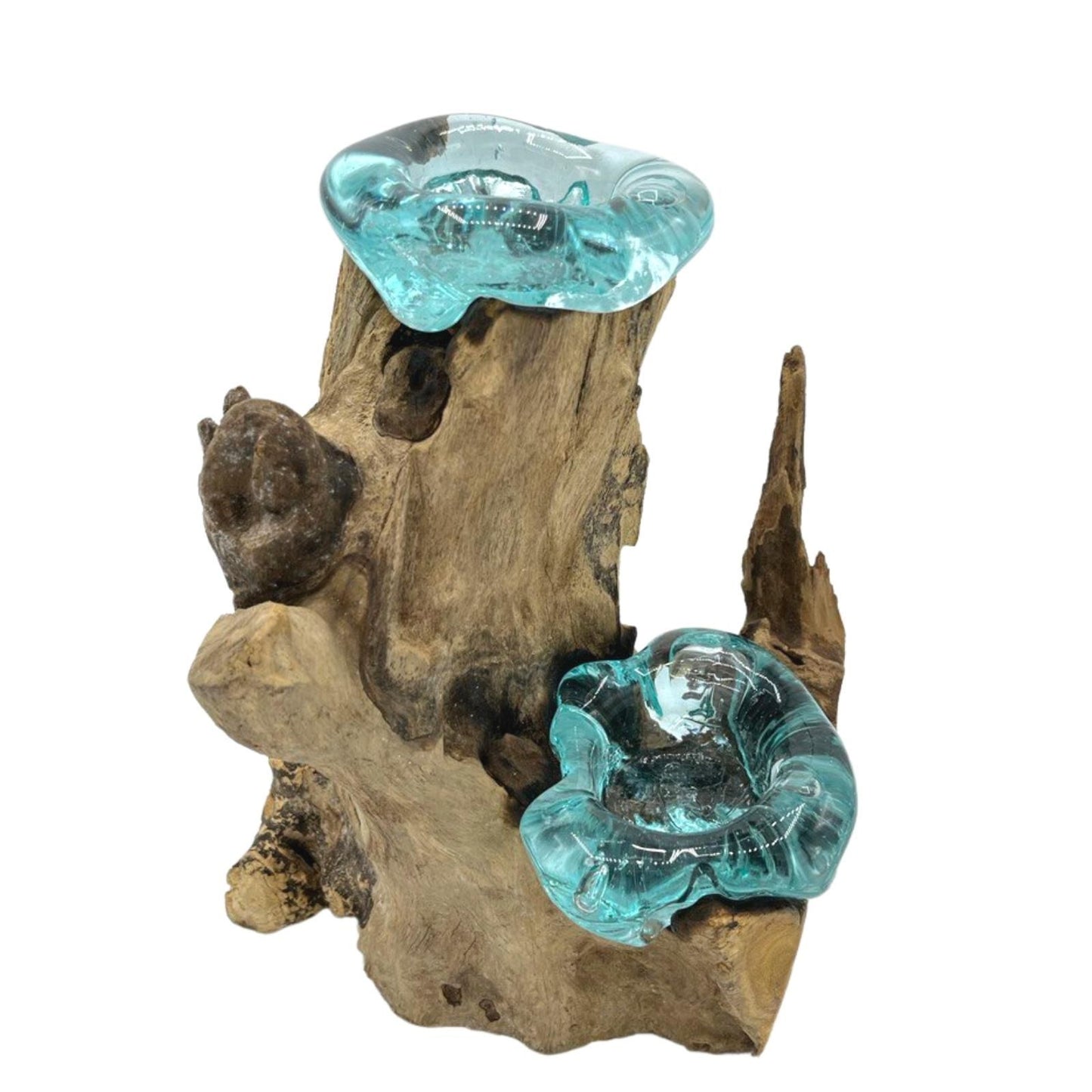Molten Glass Candle Double Holder on Driftwood | Handmade in Bali | 20x30x17cm | New