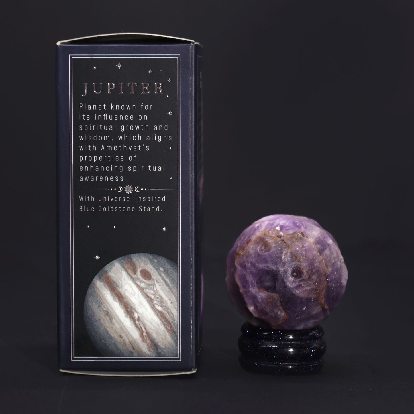Amethyst Jupiter Planet Sphere 40mm | Solar Goldstone Stand | Spiritual Crystal Wisdom Gift