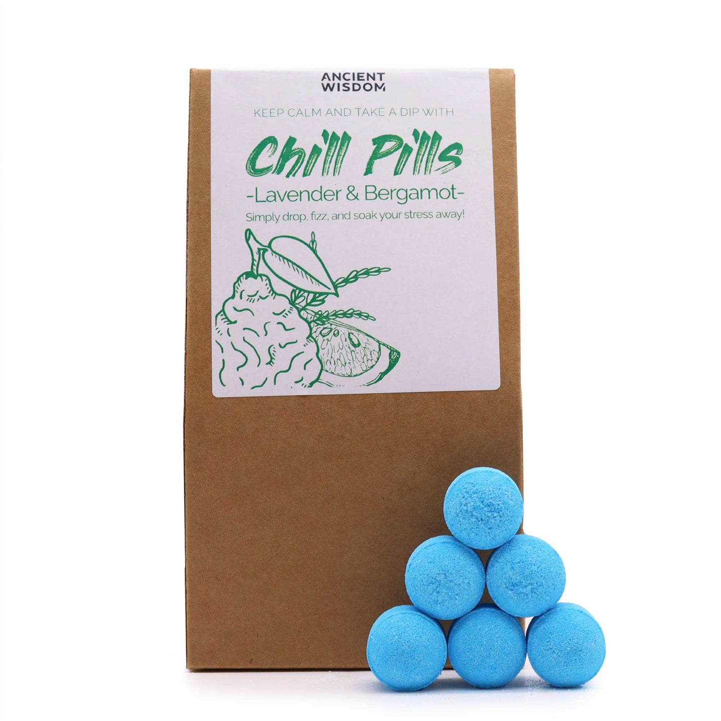 Chill Pills Bath Bomb Gift Pack | Lavender and Bergamot | 350g | 30 Mini Bath Bombs | Handmade England | New