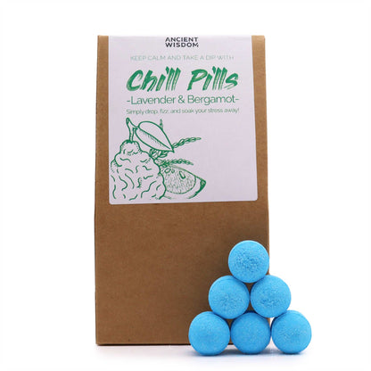 Chill Pills Bath Bomb Gift Pack | Lavender and Bergamot | 350g | 30 Mini Bath Bombs | Handmade England | New