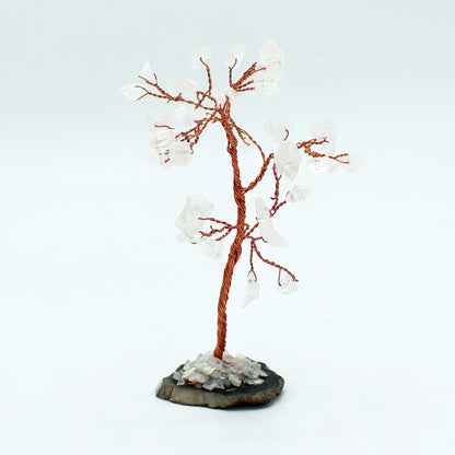 Rock Quartz Gemstone Tree on Black Agate Base | 35 Stones | 7x4.5x10cm | New