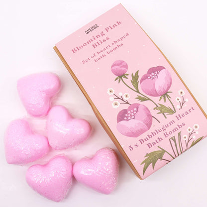 Blooming Pink Bliss Bath Heart Gift Set | 5 Heart Bath Bombs | Bubblegum | Vegan | Handmade England | New