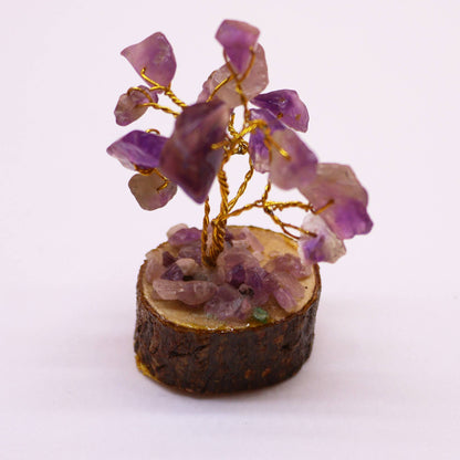 Mini Amethyst Gemstone Tree on Wood Base | 15 Stones | 4x3x6cm | New