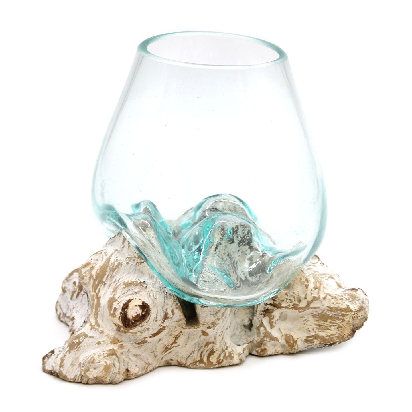 Molten Glass on Whitewash Wood | Large Bowl | Handmade in Bali | 20x16x15cm | New