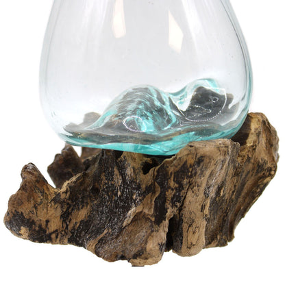 Molten Glass Medium Bowl on Driftwood with Stand | Handmade in Bali | 25x14x10cm | New