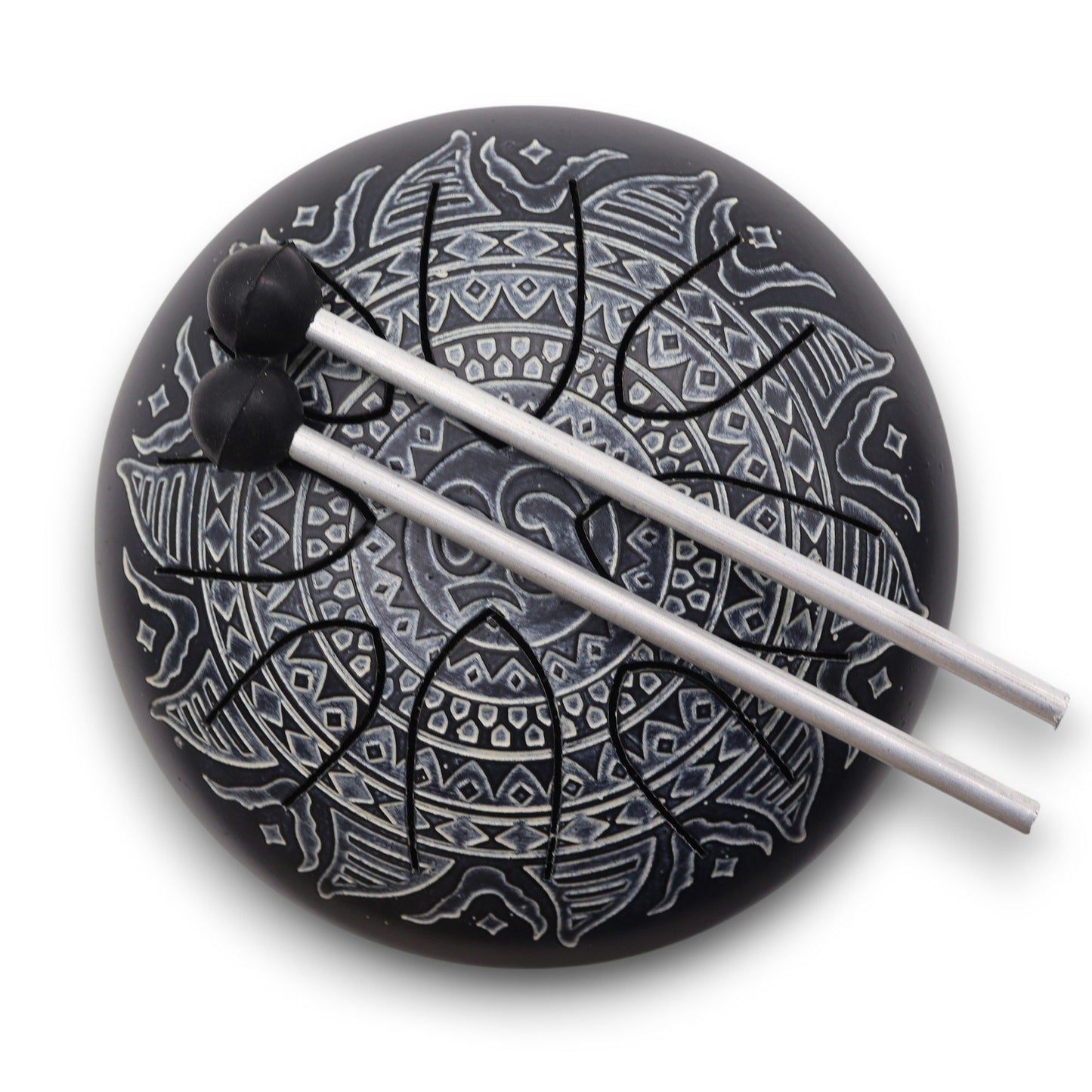 Om Mandala Engraved Steel Tongue Drum | 8-Tone Hapi Drum | 16cm | Tempered Steel | New