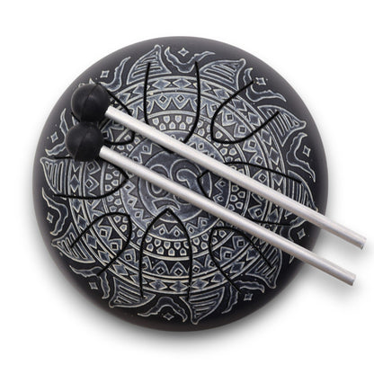 Om Mandala Engraved Steel Tongue Drum | 8-Tone Hapi Drum | 16cm | Tempered Steel | New
