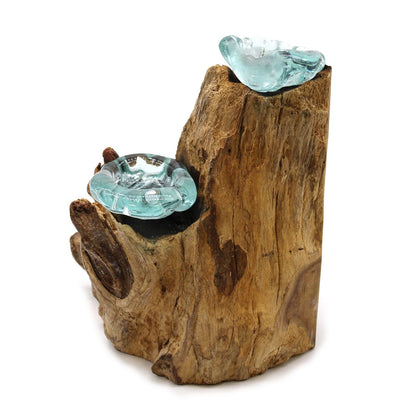 Molten Glass Candle Double Holder on Driftwood | Handmade in Bali | 20x30x17cm | New