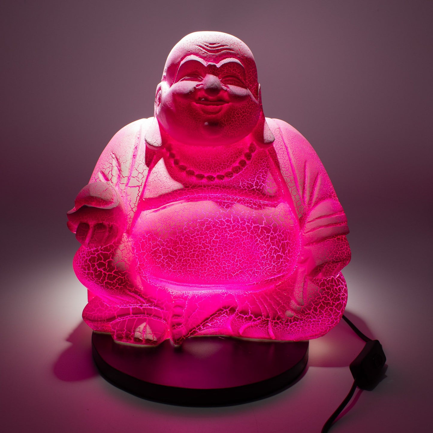 Laughing Buddha Lamp | Dragonfruit Crackle Finish | Round Stand | Handmade in Indonesia | New