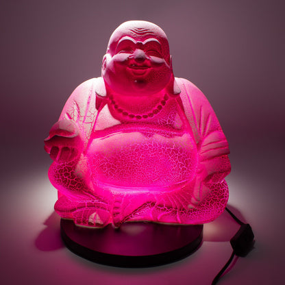 Laughing Buddha Lamp | Dragonfruit Crackle Finish | Round Stand | Handmade in Indonesia | New