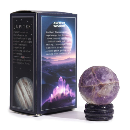 Amethyst Jupiter Planet Sphere 40mm | Solar Goldstone Stand | Spiritual Crystal Wisdom Gift