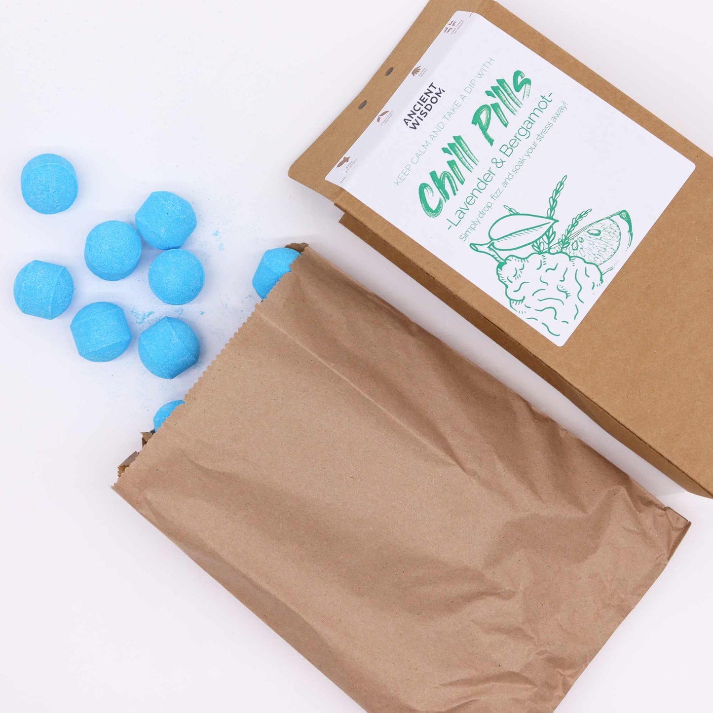 Chill Pills Bath Bomb Gift Pack | Lavender and Bergamot | 350g | 30 Mini Bath Bombs | Handmade England | New