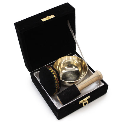 Brass Singing Bowl Gift Set | F4 Note | 9cm | Brass | Gift Box | New