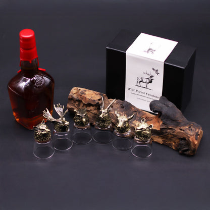 Wild Forest Creatures Shot Glass Gift Set of 6 | 50ml | Antique Bronze | Novelty Barware | New