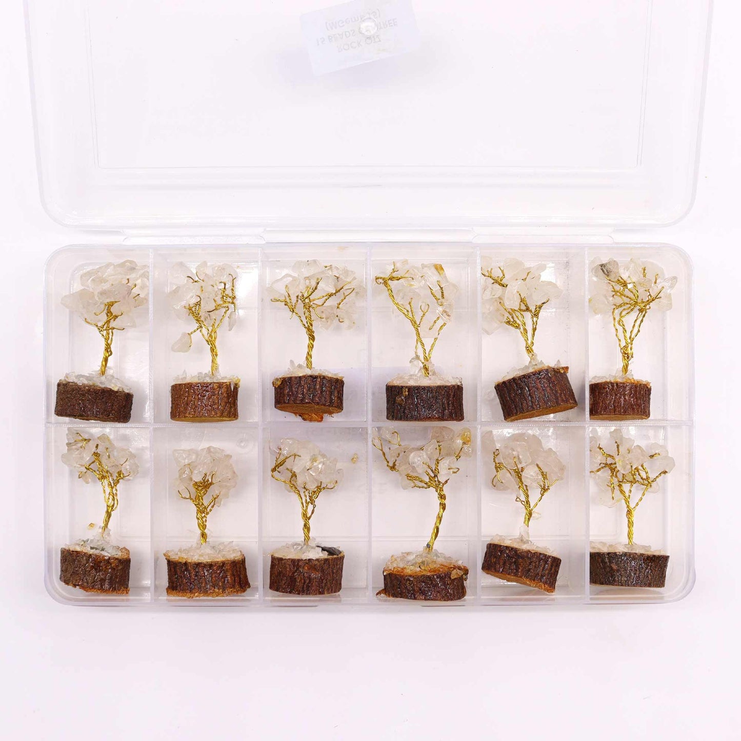 Mini Rock Quartz Gemstone Tree on Wood Base | 15 Stones | 4x3x6cm | New