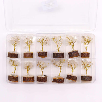 Mini Rock Quartz Gemstone Tree on Wood Base | 15 Stones | 4x3x6cm | New