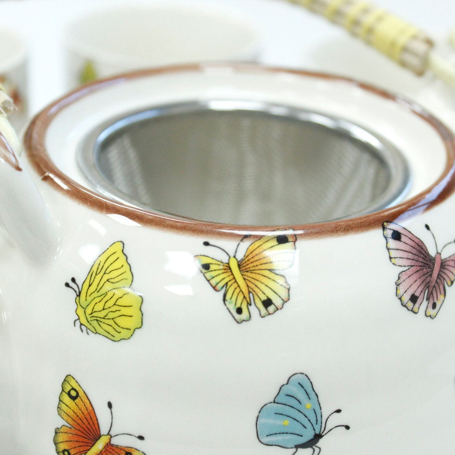 Butterfly Ceramic Herbal Teapot Set 7 Piece | Artisan Style | Nature Inspired Tea Lover Gift Set