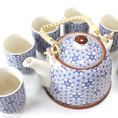 Blue Star Ceramic Herbal Teapot Set 7 Piece | Artisan Style | Perfect Tea Lover Gift Set