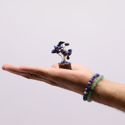 Mini Sodalite Gemstone Tree on Wood Base | 15 Stones | 4x3x6cm | New