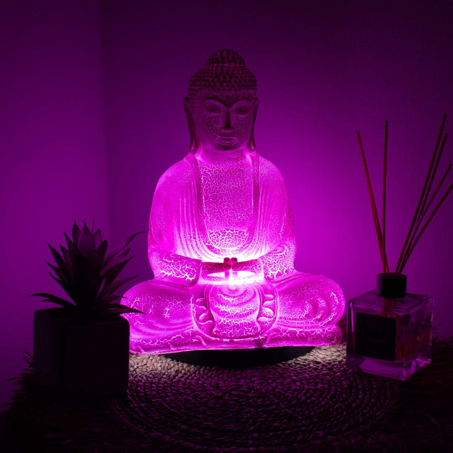 Meditation Buddha Lamp | Cherry Crackle Finish | Oval Stand | Handmade in Indonesia | New