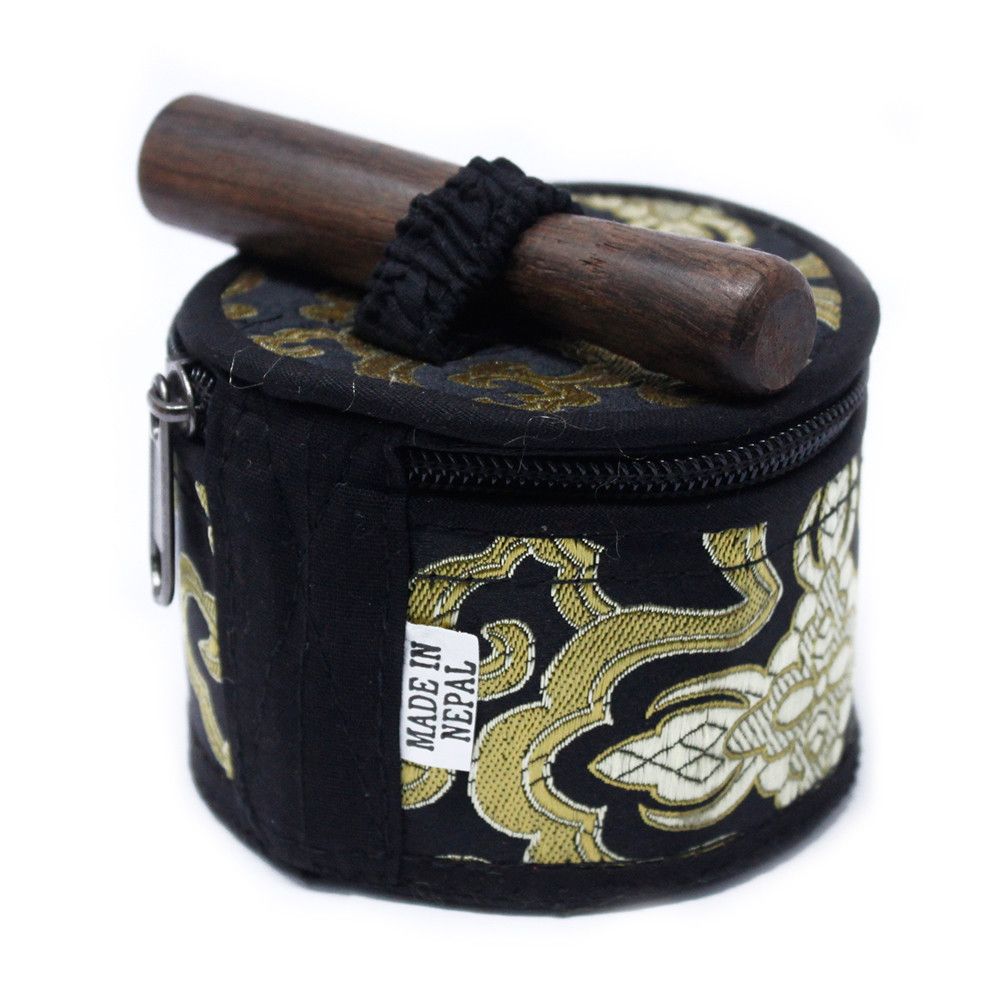 Mini Singing Bowl Gift Set | Black | Hand-Painted | Brass | Pouch and Box | New