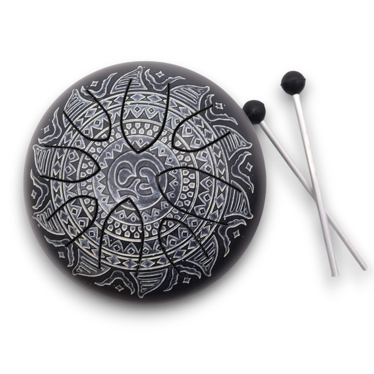 Om Mandala Engraved Steel Tongue Drum | 8-Tone Hapi Drum | 16cm | Tempered Steel | New