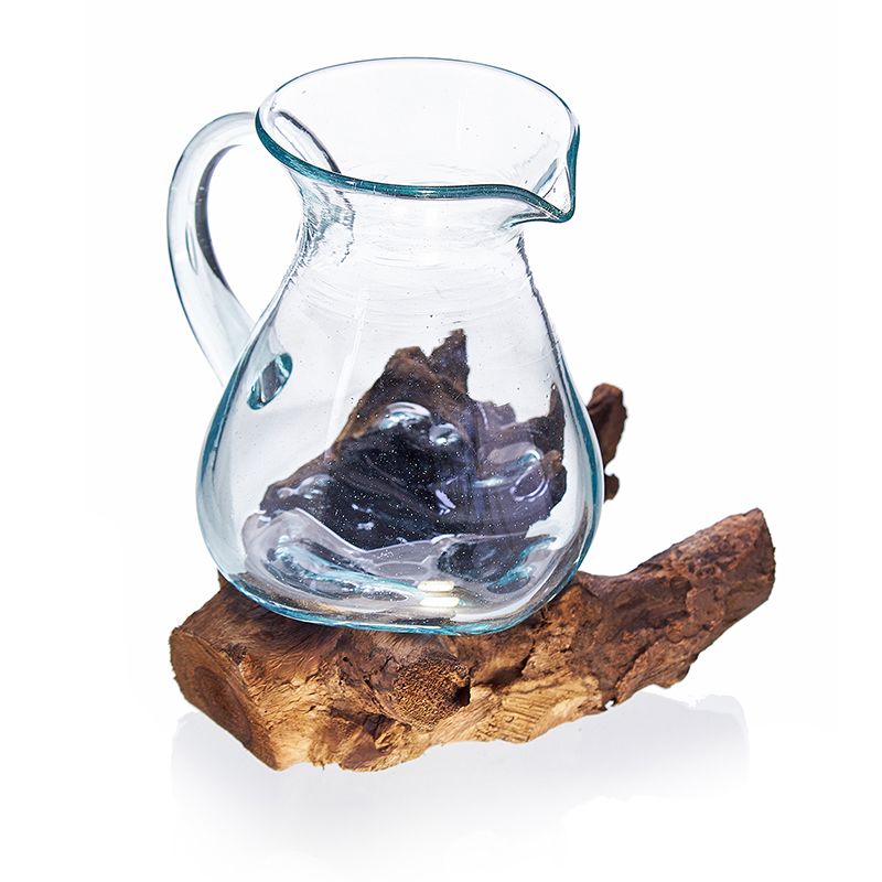 Molten Glass Water Jug on Driftwood | 0.6 Litre | Handmade in Bali | 18x10cm | New