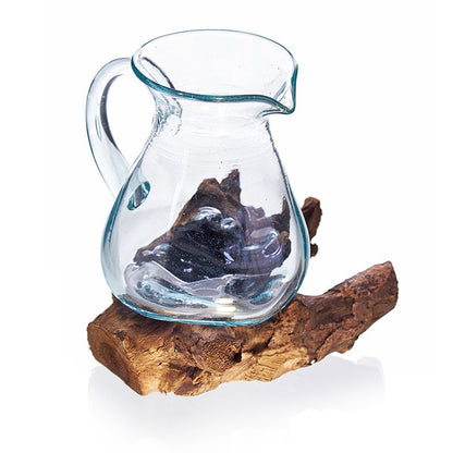 Molten Glass Water Jug on Driftwood | 0.6 Litre | Handmade in Bali | 18x10cm | New
