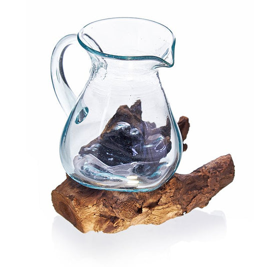 Molten Glass Water Jug on Driftwood | 0.6 Litre | Handmade in Bali | 18x10cm | New