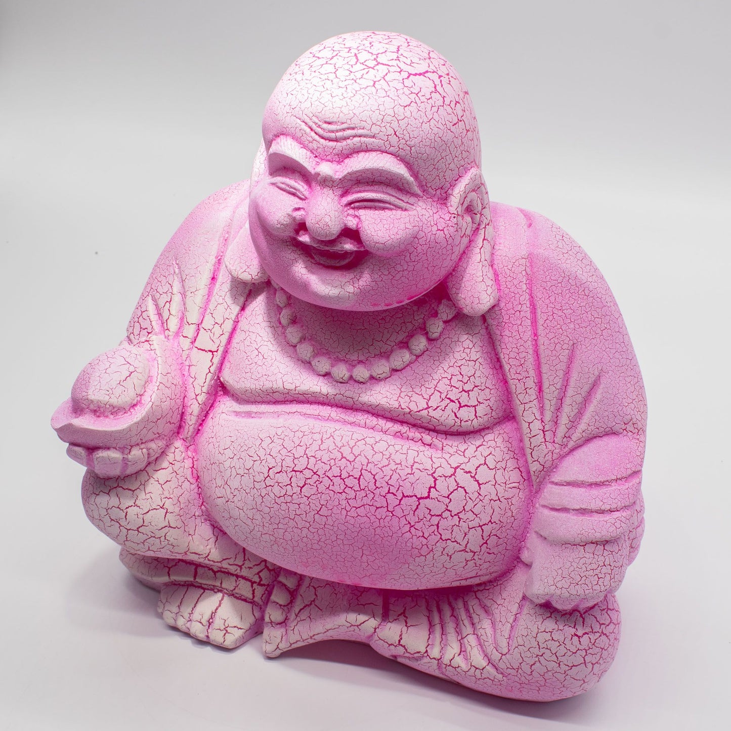 Laughing Buddha Lamp | Dragonfruit Crackle Finish | Round Stand | Handmade in Indonesia | New
