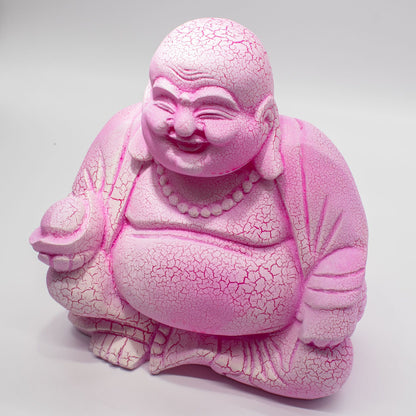 Laughing Buddha Lamp | Dragonfruit Crackle Finish | Round Stand | Handmade in Indonesia | New