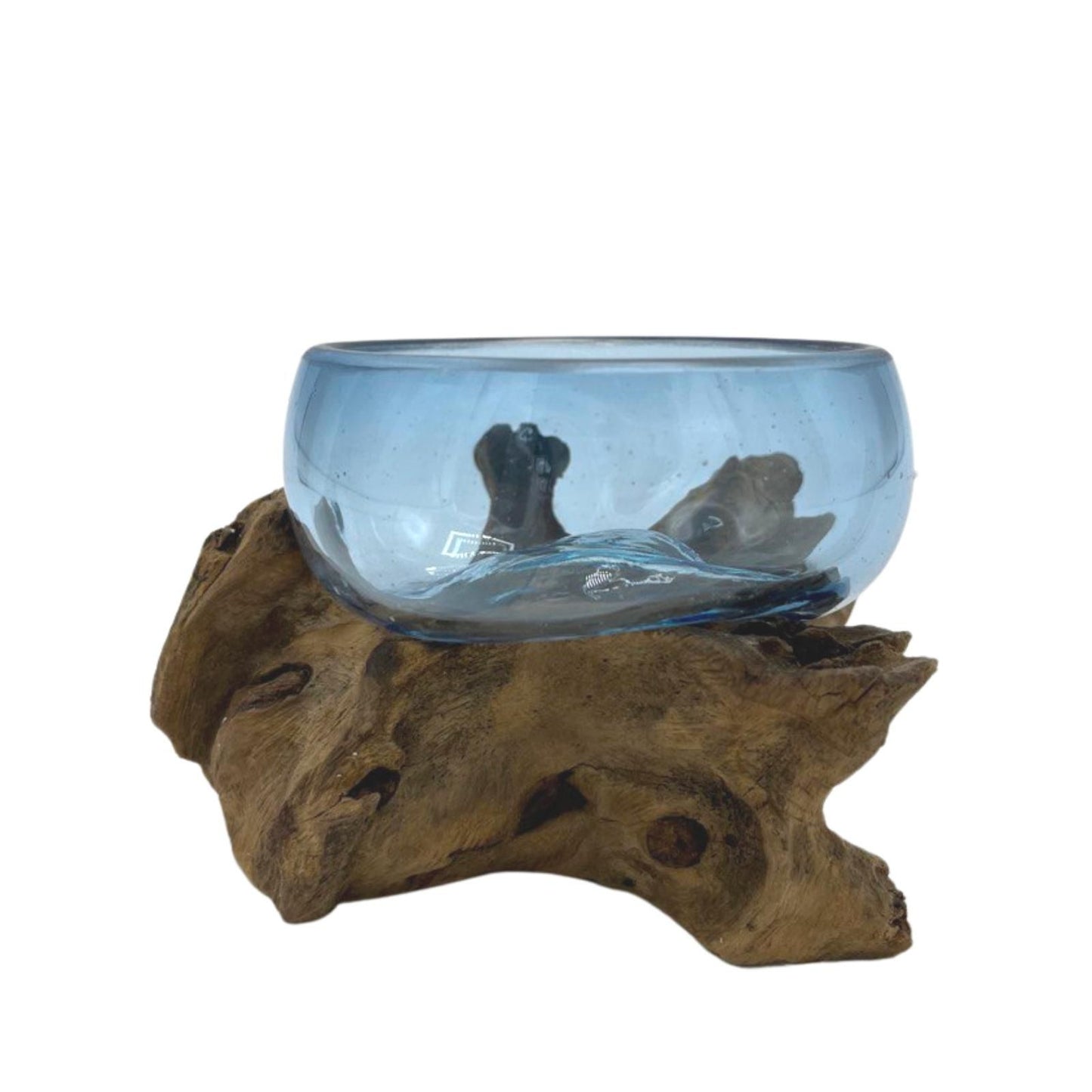 Molten Glass Mini Blue Bowl on Driftwood | Handmade in Bali | 12x6x7cm | New