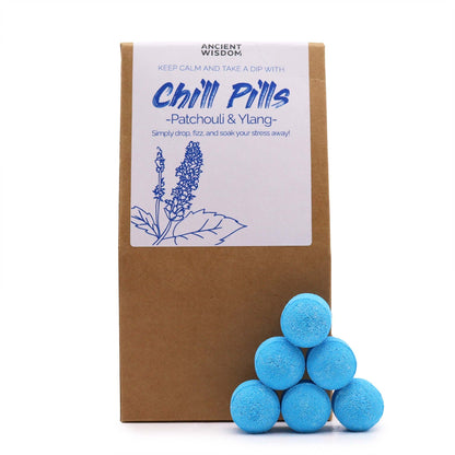 Chill Pills Bath Bomb Gift Pack | Ylang and Patchouli | 350g | 30 Mini Bath Bombs | Handmade England | New