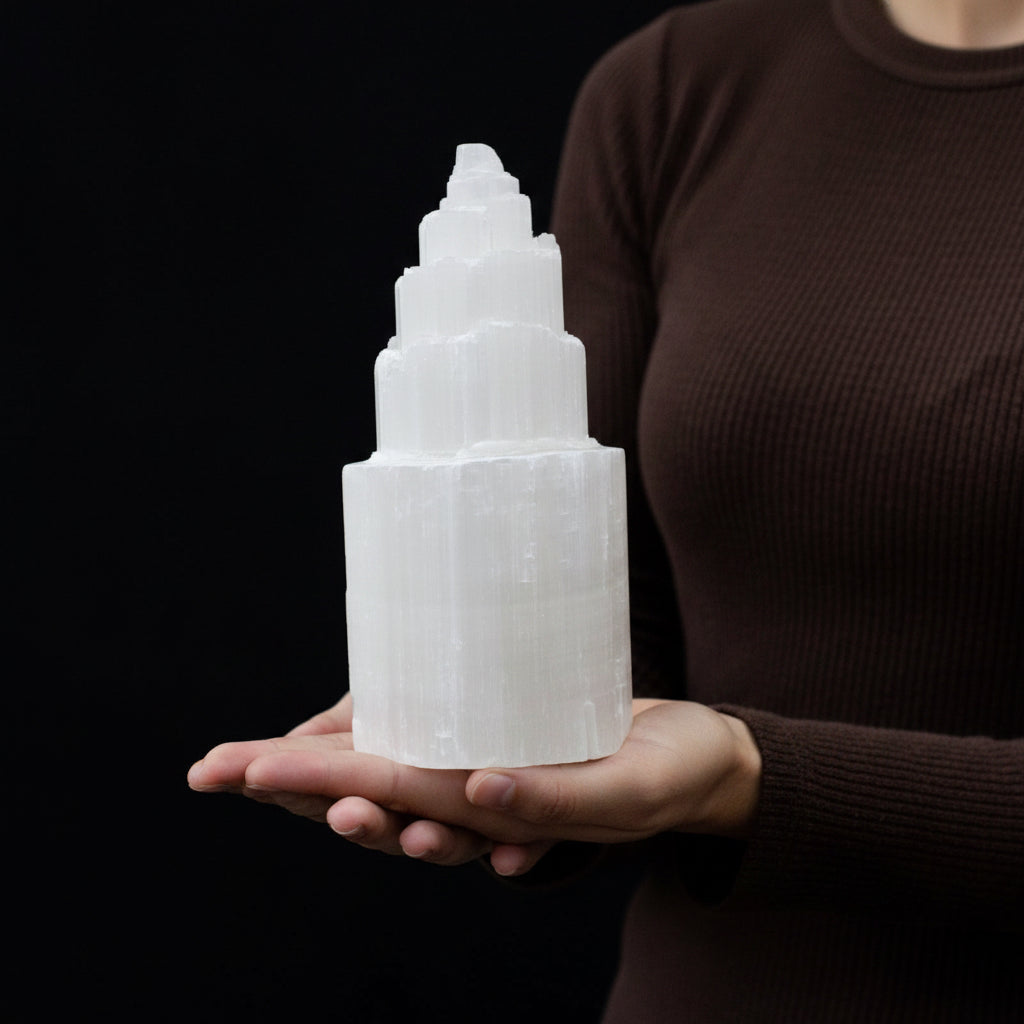 Natural Selenite Tower Lamp - 20 cm