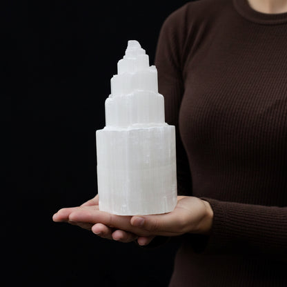 Natural Selenite Tower Lamp - 20 cm