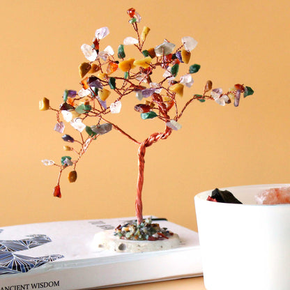 Multi-Stone Large Gemstone Tree on Natural Agate Base | 100 Stones | 9x5x13cm | New