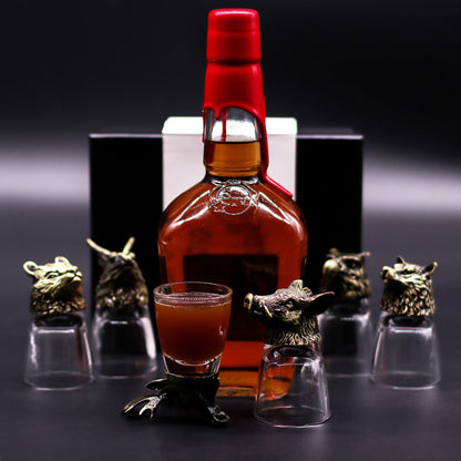 Wild Forest Creatures Shot Glass Gift Set of 6 | 50ml | Antique Bronze | Novelty Barware | New