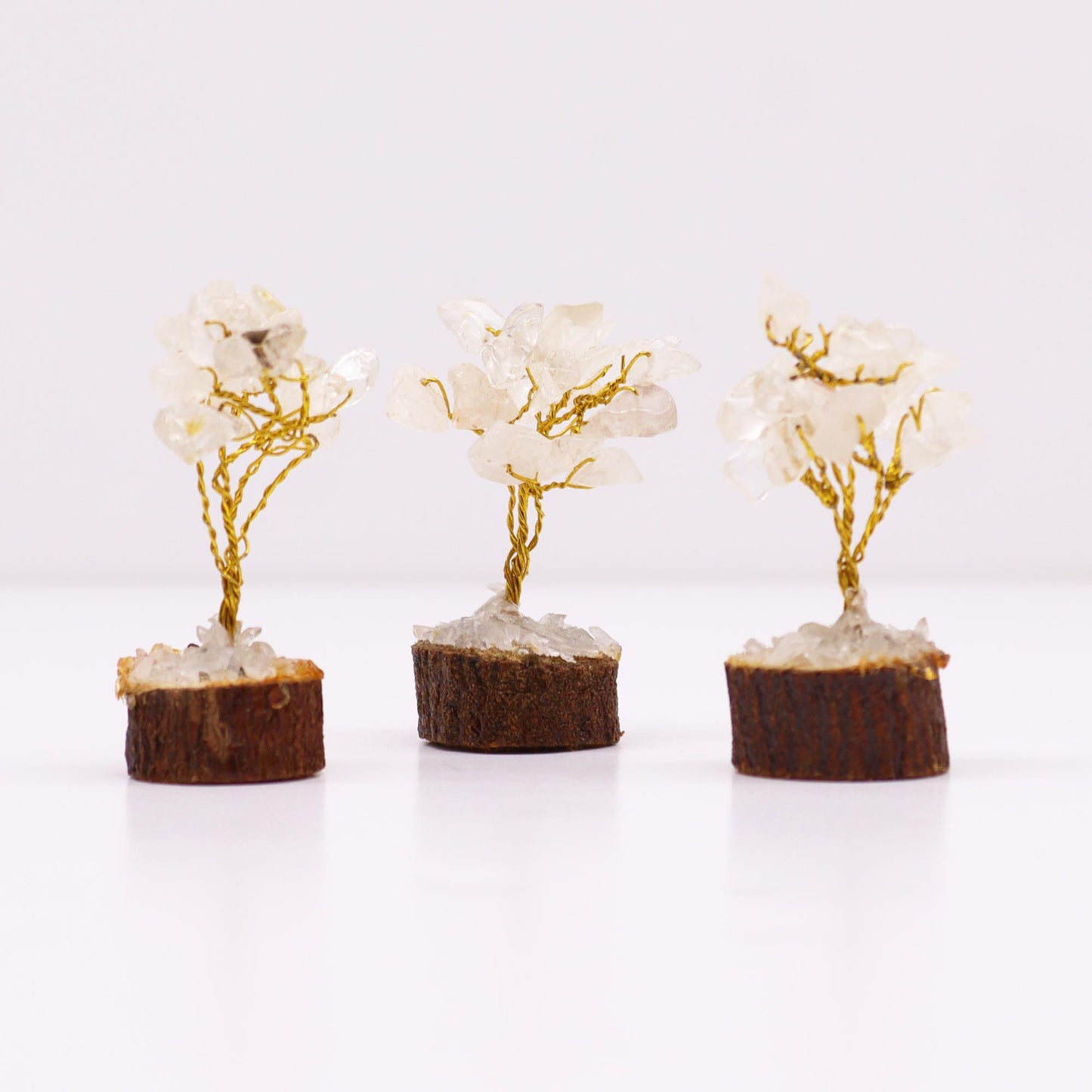 Mini Rock Quartz Gemstone Tree on Wood Base | 15 Stones | 4x3x6cm | New