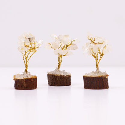 Mini Rock Quartz Gemstone Tree on Wood Base | 15 Stones | 4x3x6cm | New