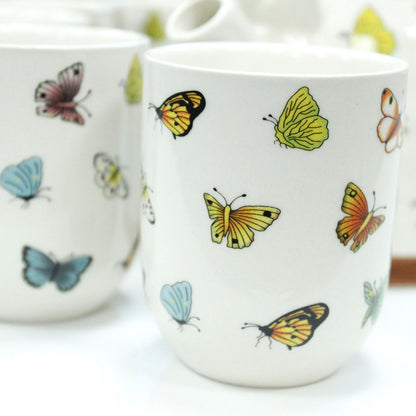 Butterfly Ceramic Herbal Teapot Set 7 Piece | Artisan Style | Nature Inspired Tea Lover Gift Set